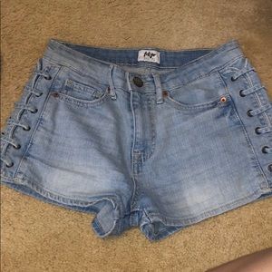 Blue jean shorts with ties!